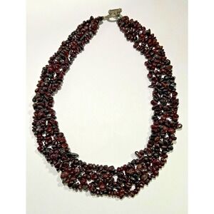 Vintage Natural GARNET NECKLACE gemstones 1" WIDE 18" long heavy multi strand